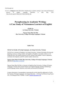 paraphrasing in academic writing a case study of vietnamese learners of english